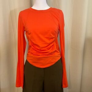 Daily Practice Ruched Orange Long Sleeve Women's Top from Anthropologie